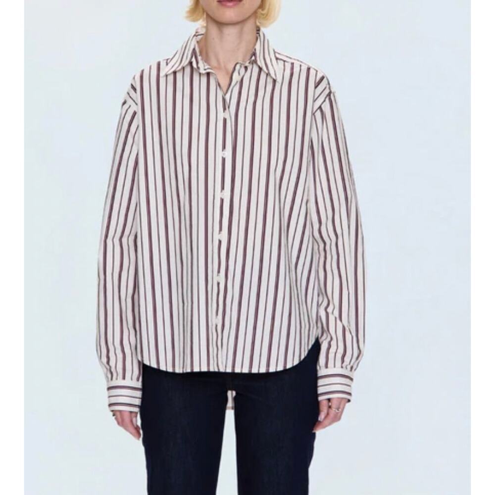 NWT Pistola Finlay Oversized Button Up Tailored Shirt Claret Stripe Womens Small